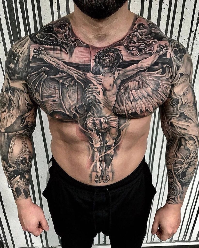 Half Chest Tattoos for Men Tattoo chest japanese sleeve tattoos half 