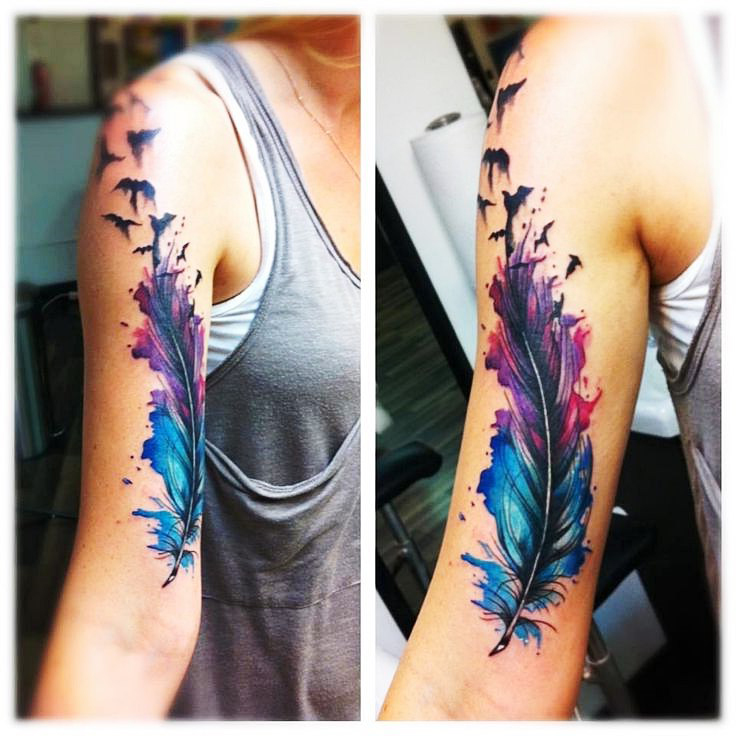 Hand Feather Tattoo Design